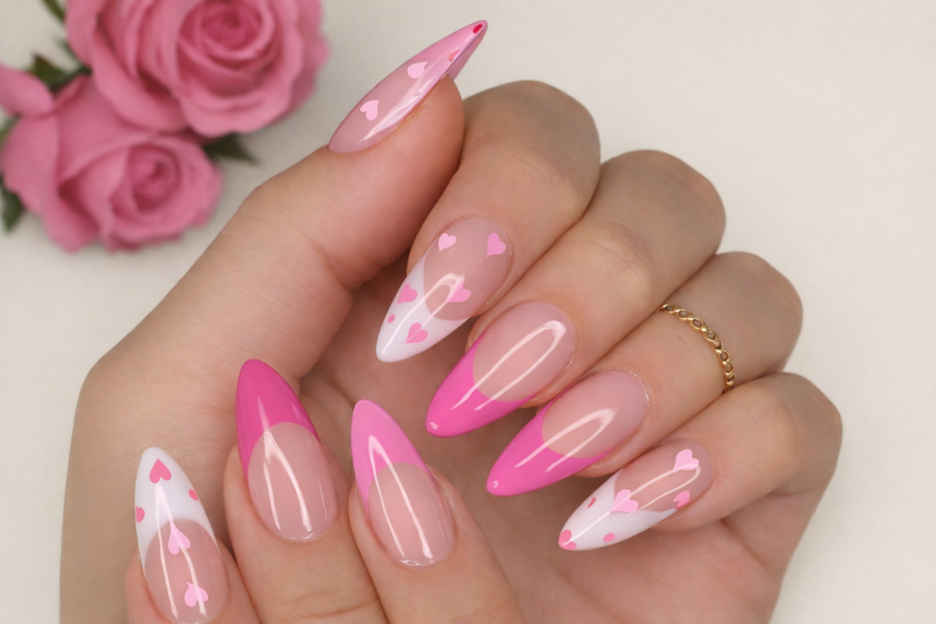 pink valentines day nails