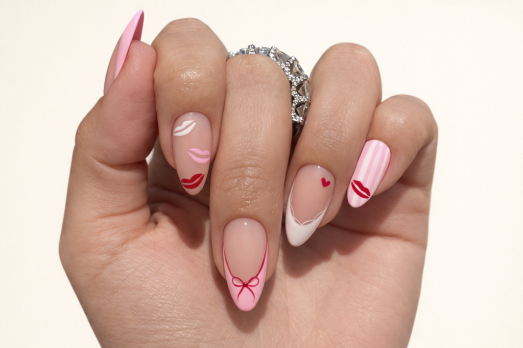 pink valentines day nails