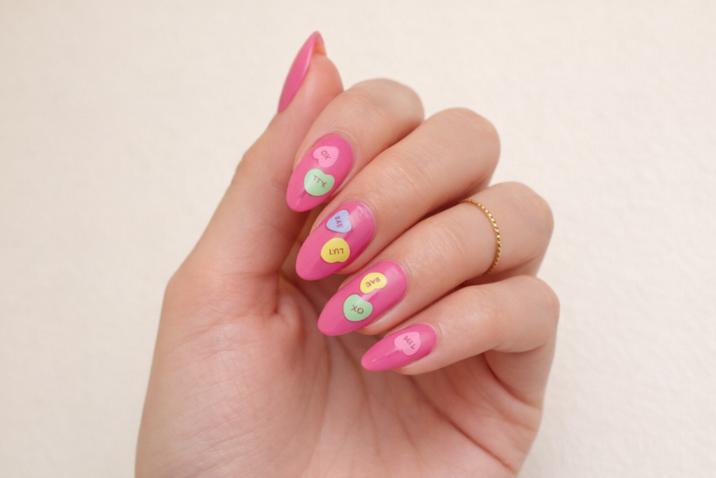 pink valentines day nails