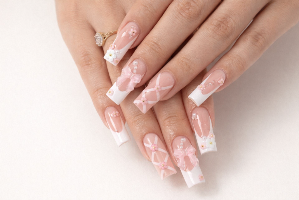 pink valentines day nails