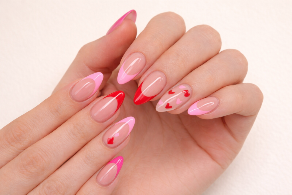 pink valentines day nails