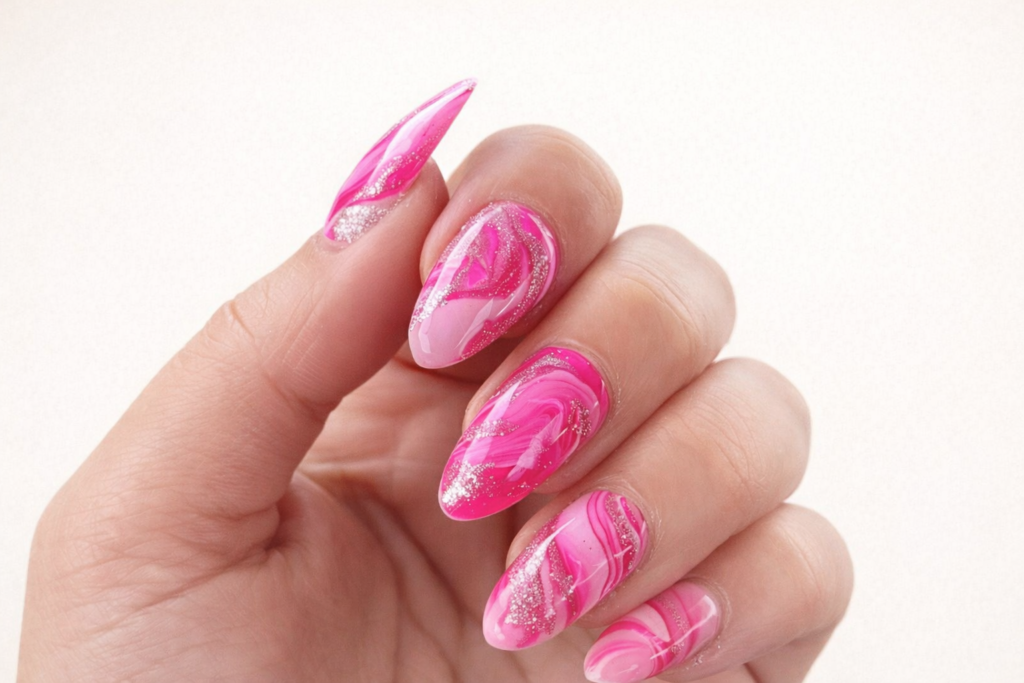 pink valentines day nails