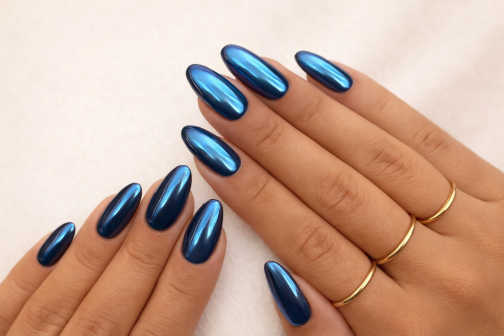 Blue chrome nails