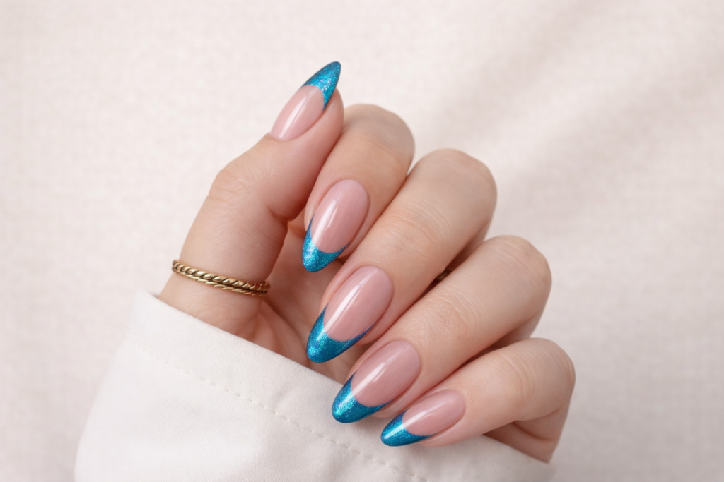 Blue chrome nails