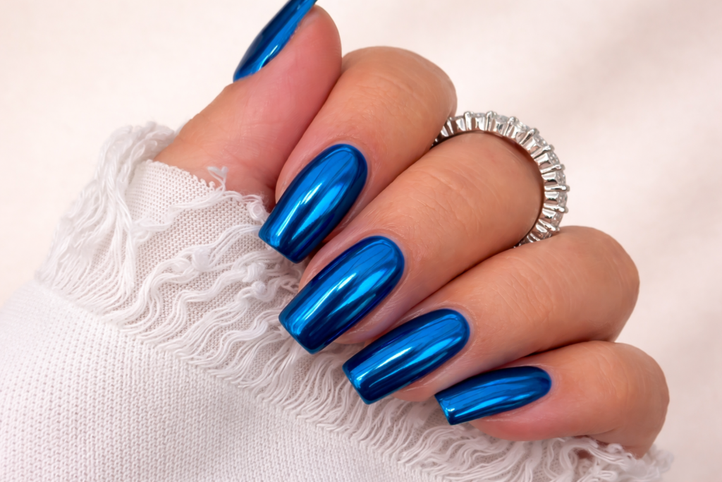 Blue chrome nails