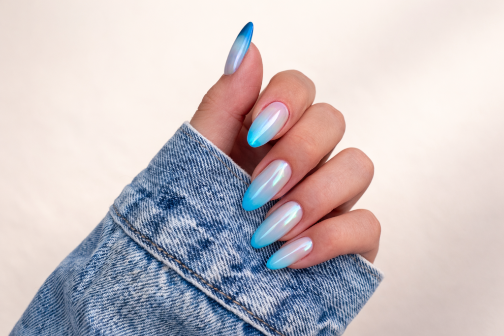 Blue chrome nails