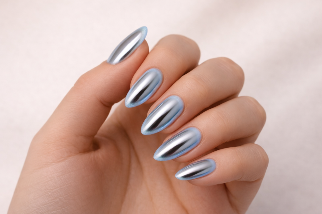 Blue chrome nails