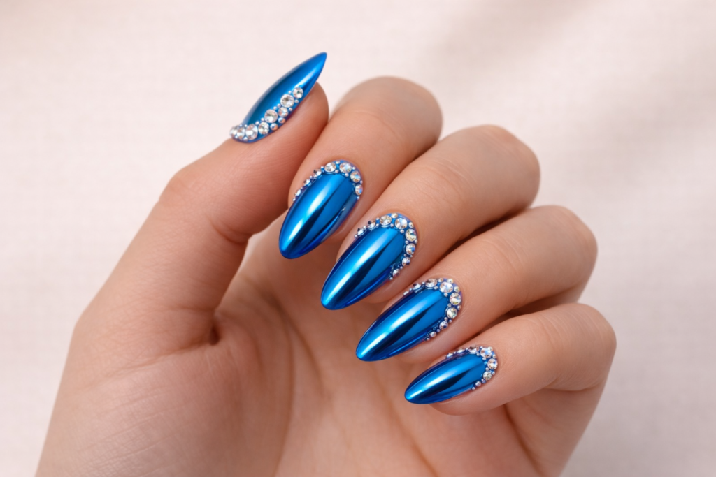 Blue chrome nails