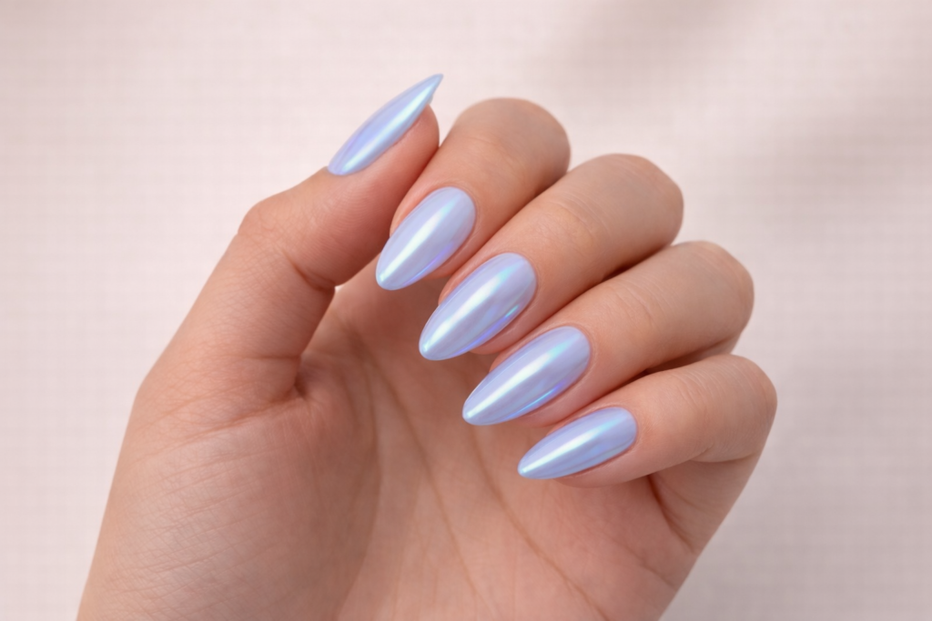 Blue chrome nails