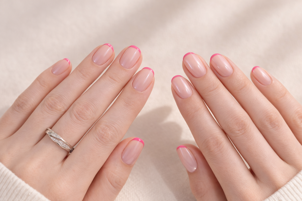 pink french tip nails 