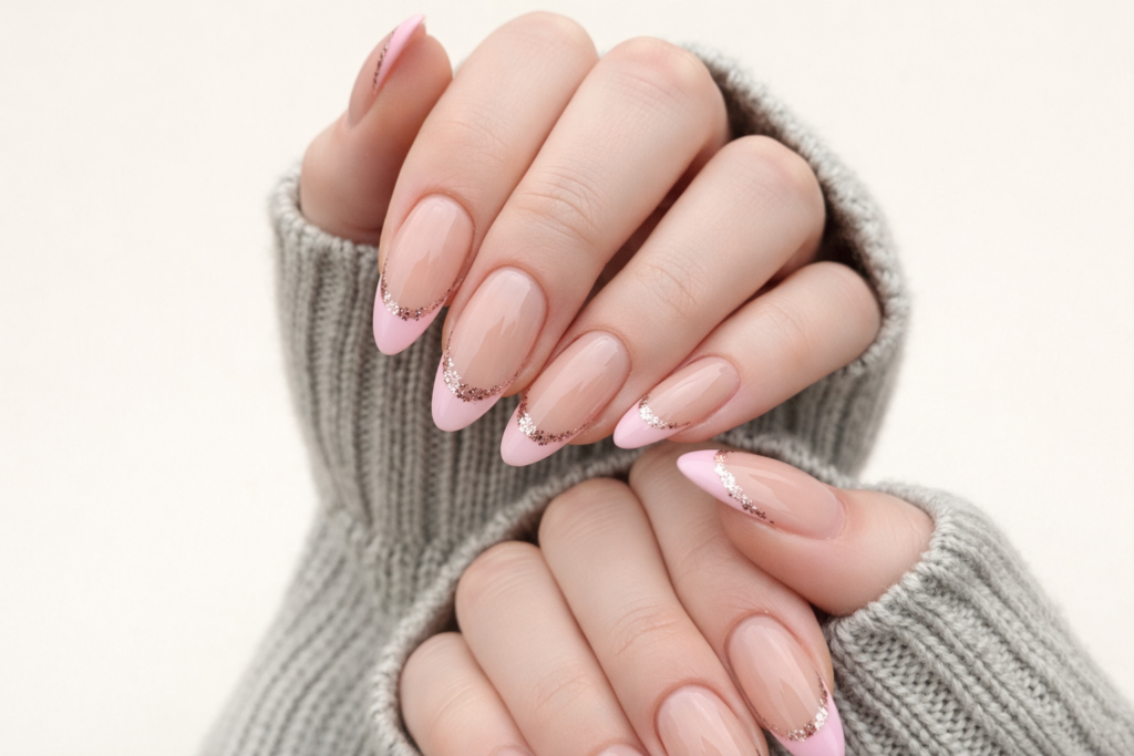 pink french tip nails 