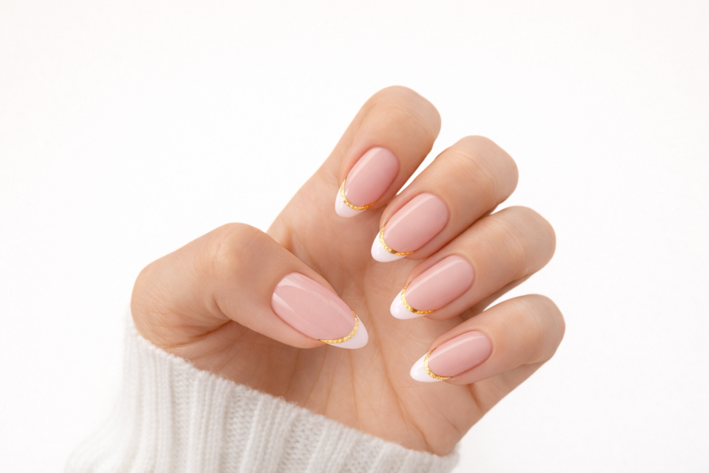 pink french tip nails 