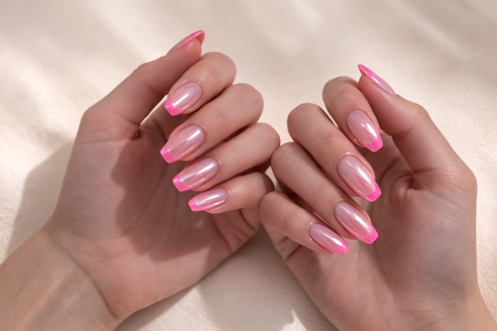 pink french tip nails 