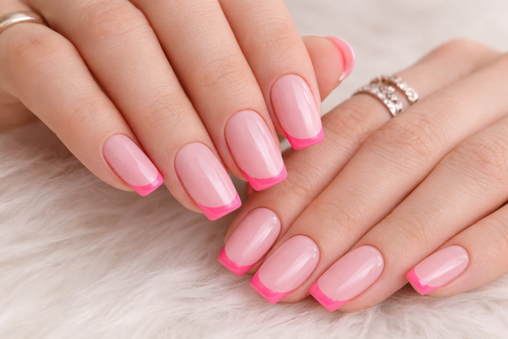 pink french tip nails 
