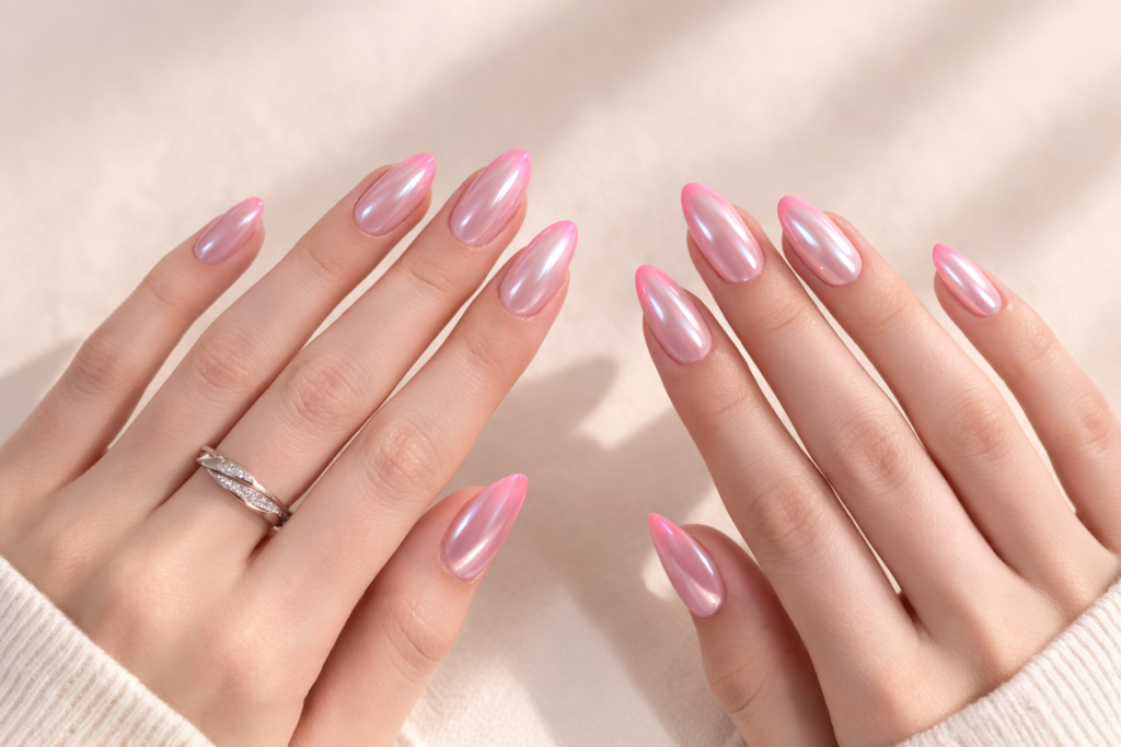 pink french tip nails 