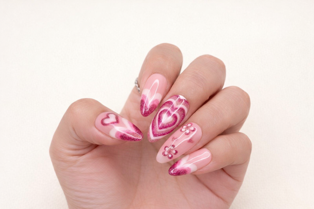 pink valentines day nails