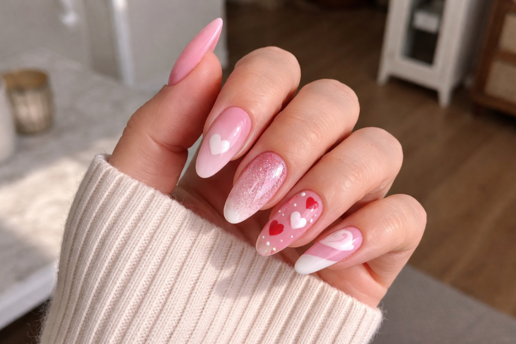 pink valentines day nails