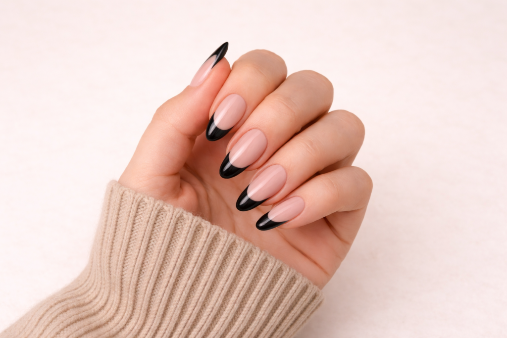 almond french tip nails