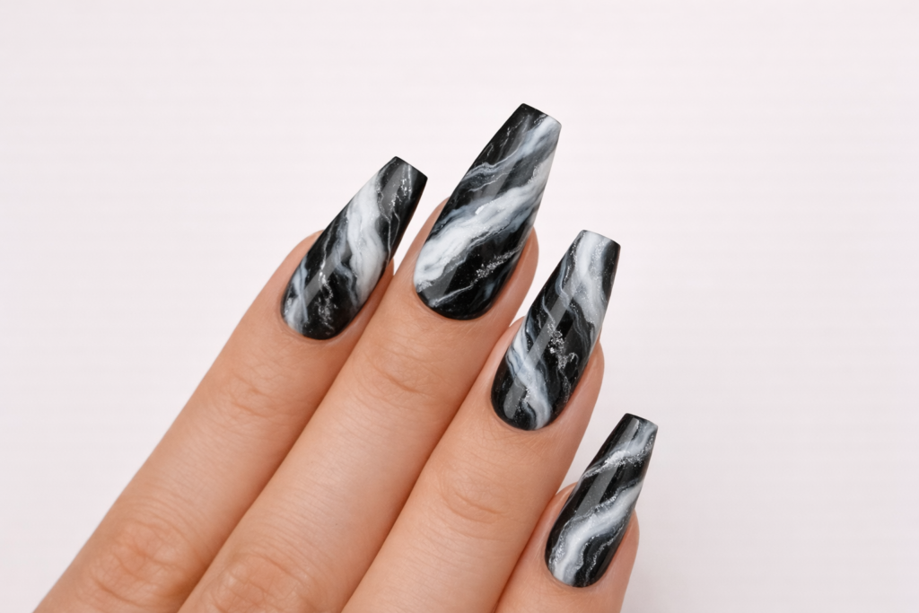 black and white nails