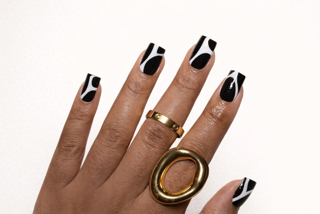 black and white nails