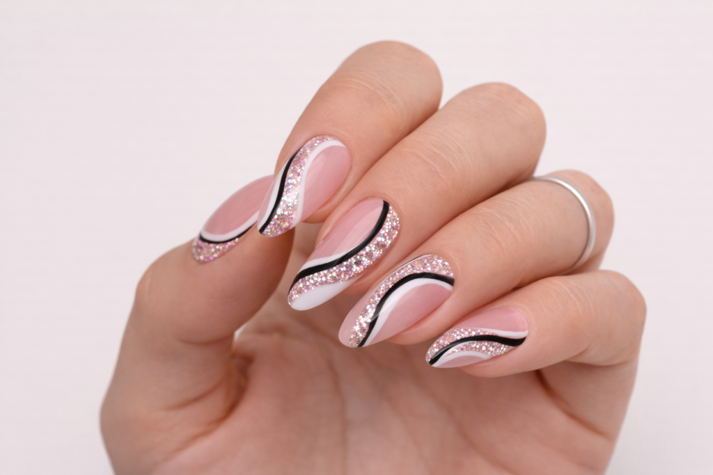 black and white nails