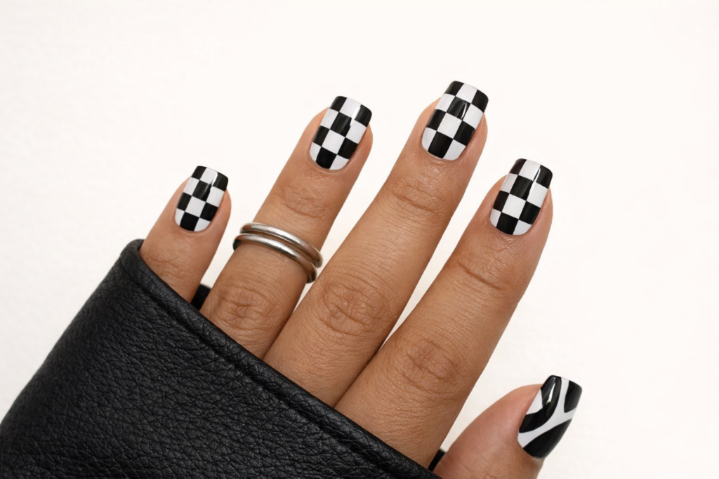 black and white nails