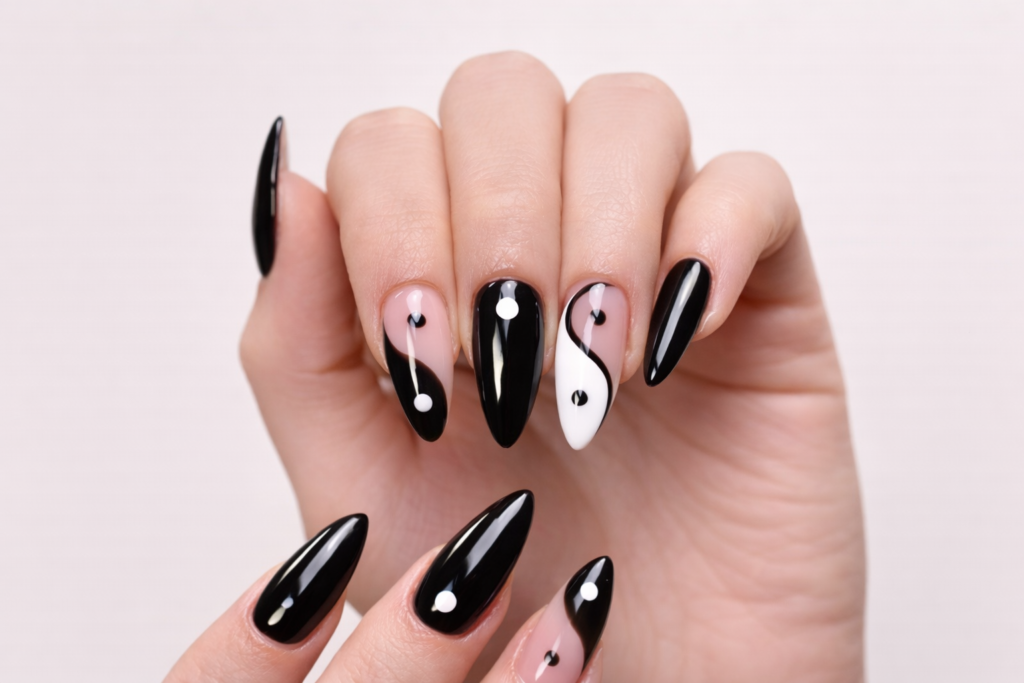 black and white nails