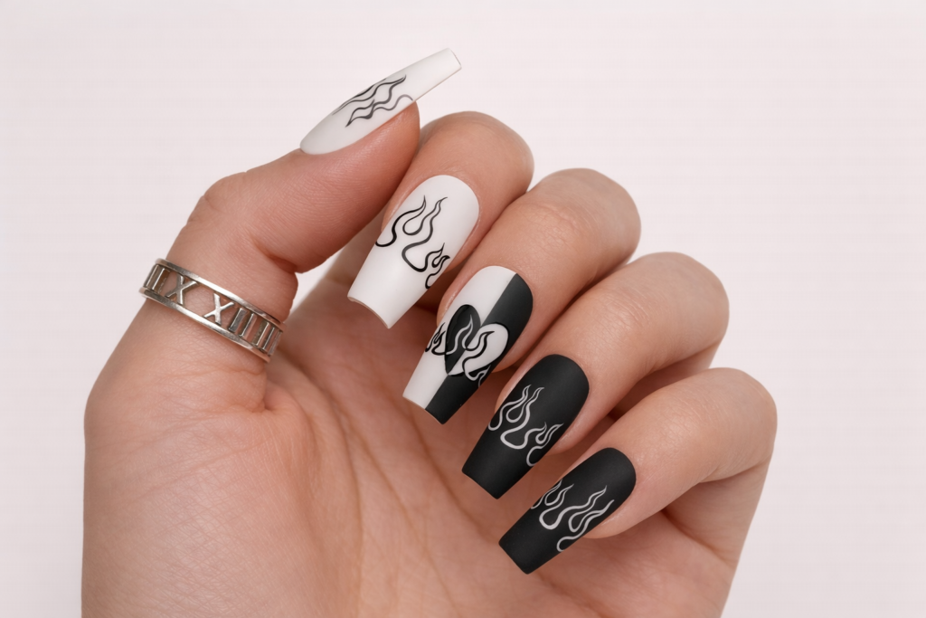 black and white nails