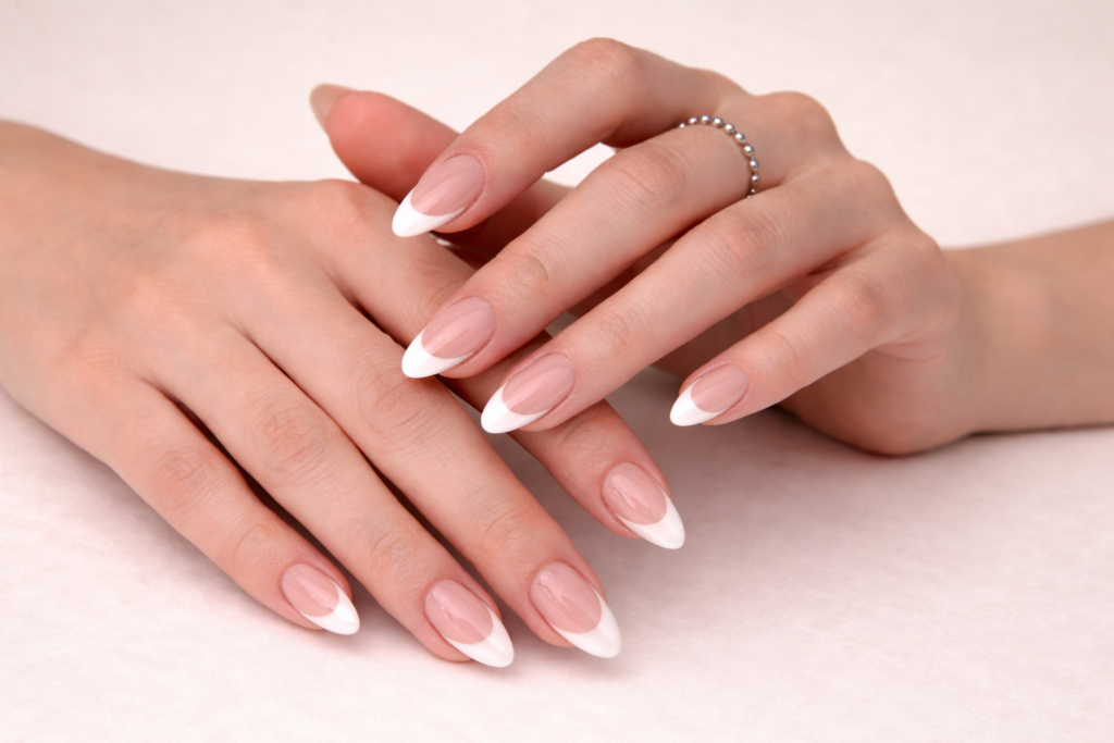 almond french tip nails