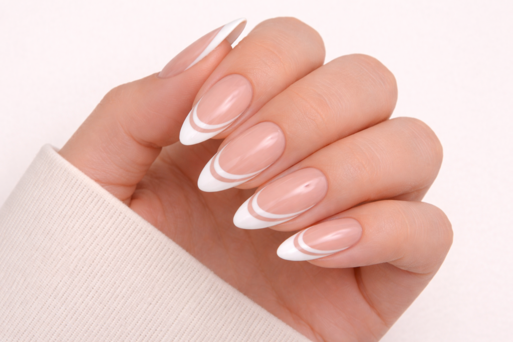 almond french tip nails