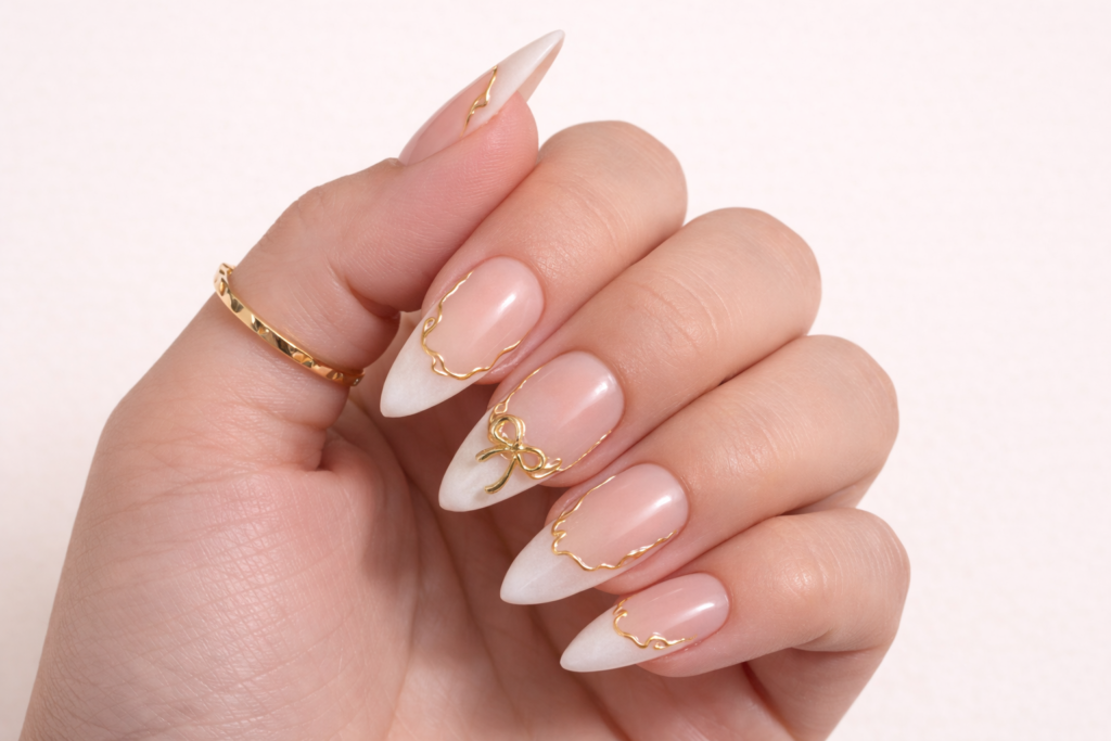 almond french tip nails