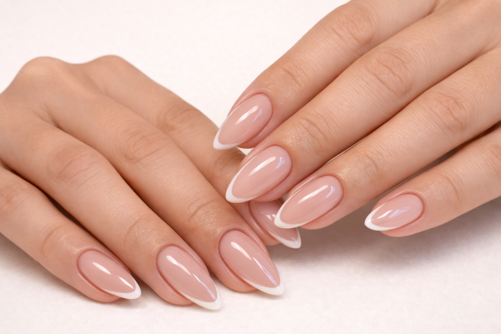 almond french tip nails