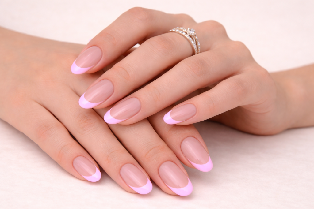 almond french tip nails