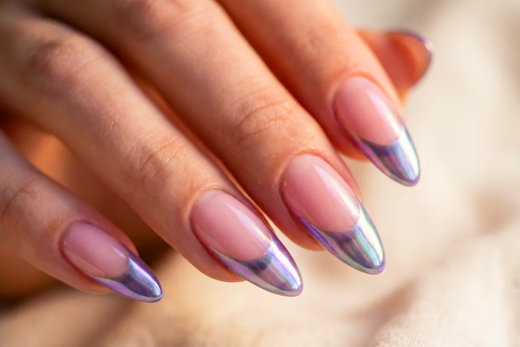 chrome french tip nails