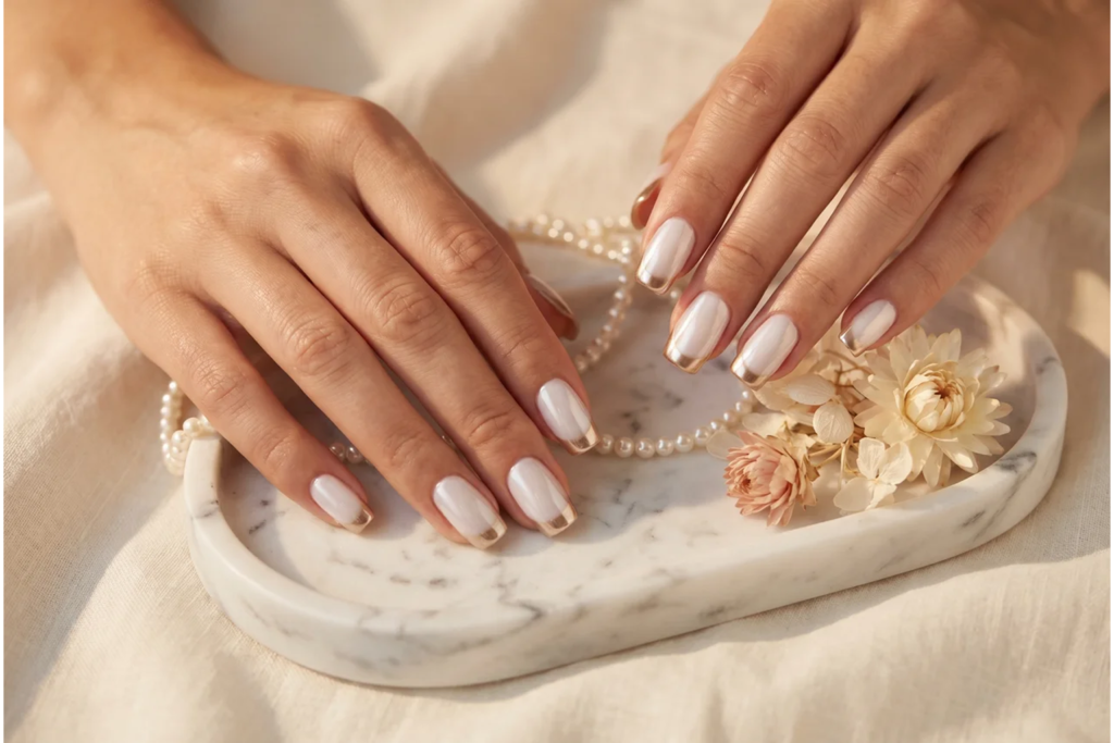 chrome french tip nails