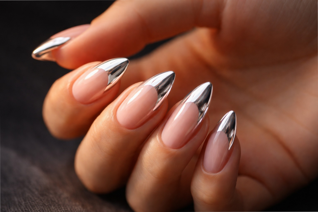 chrome french tip nails
