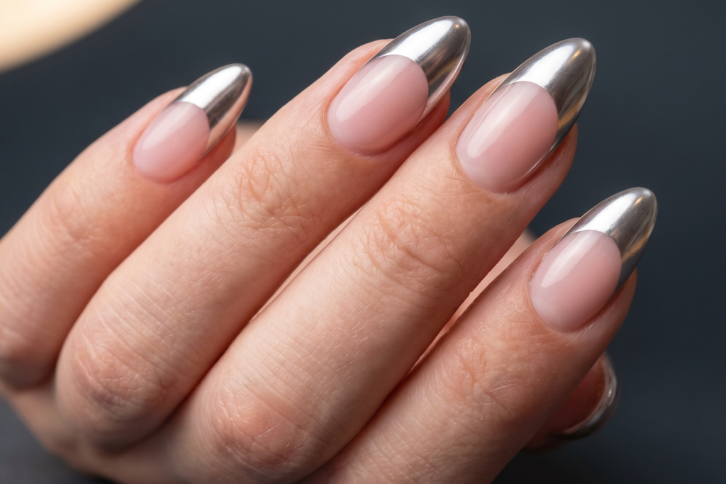 Chrome French Tip Nails