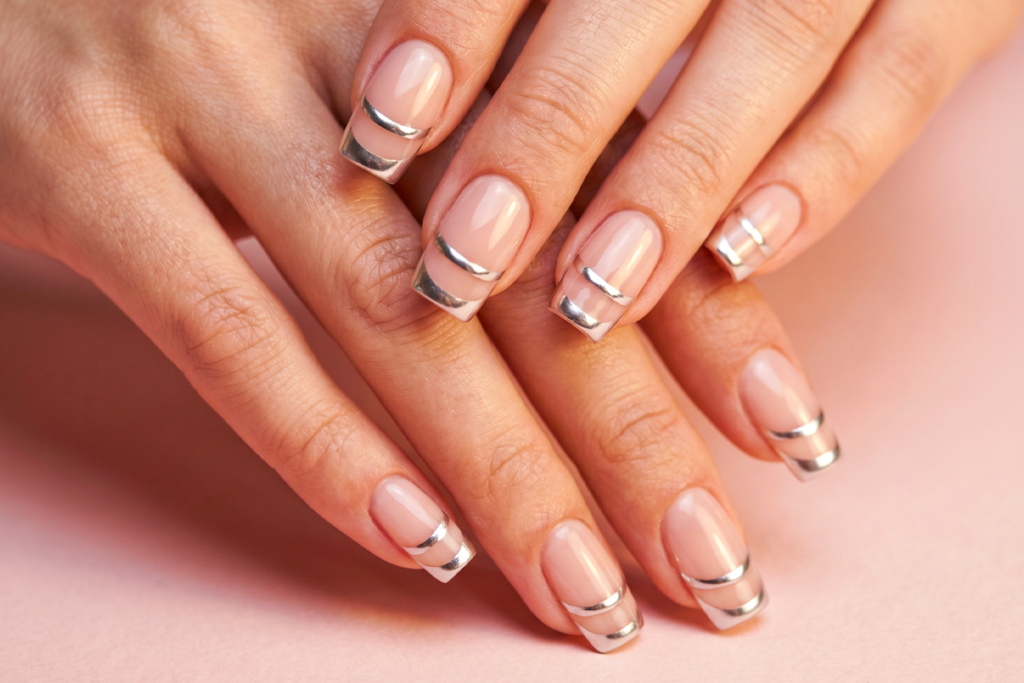 chrome french tip nails
