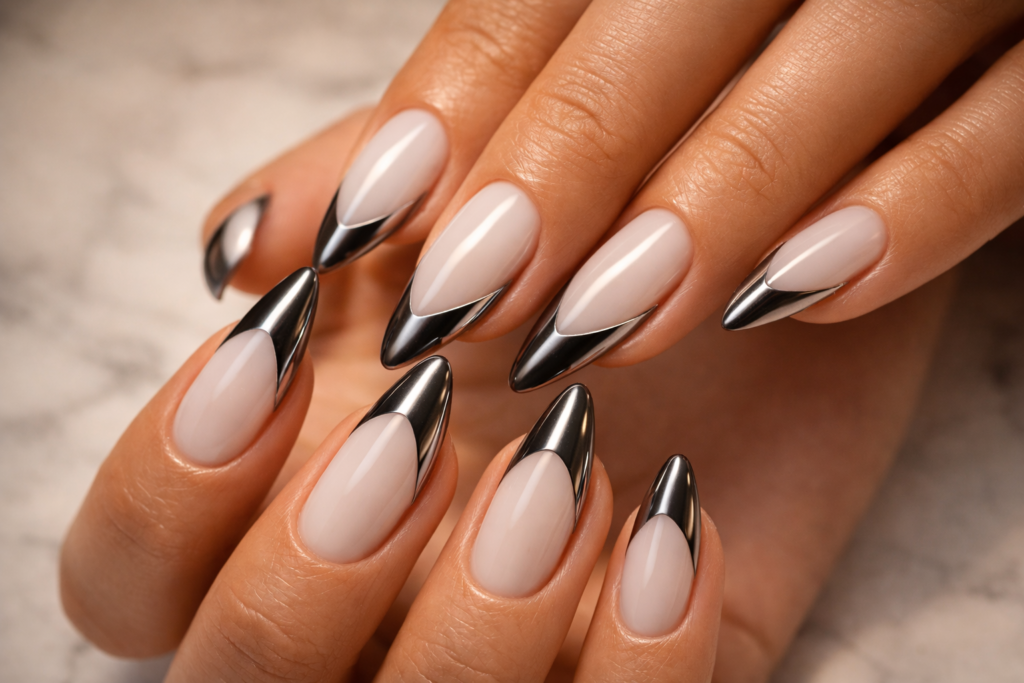 chrome french tip nails