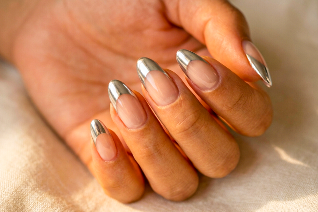 chrome french tip nails