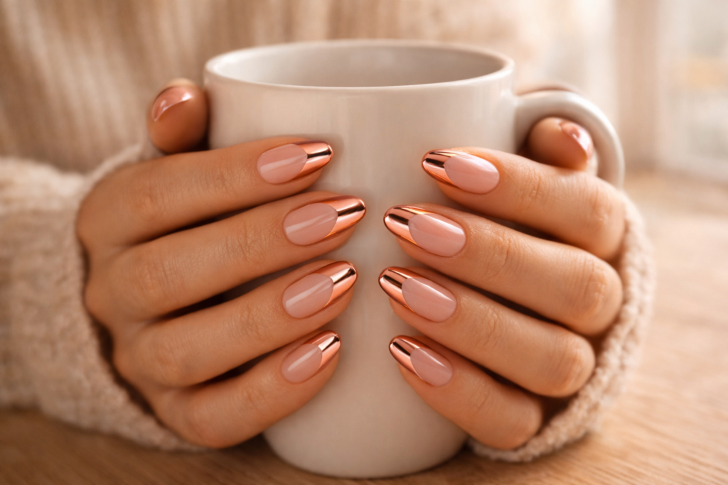 chrome french tip nails