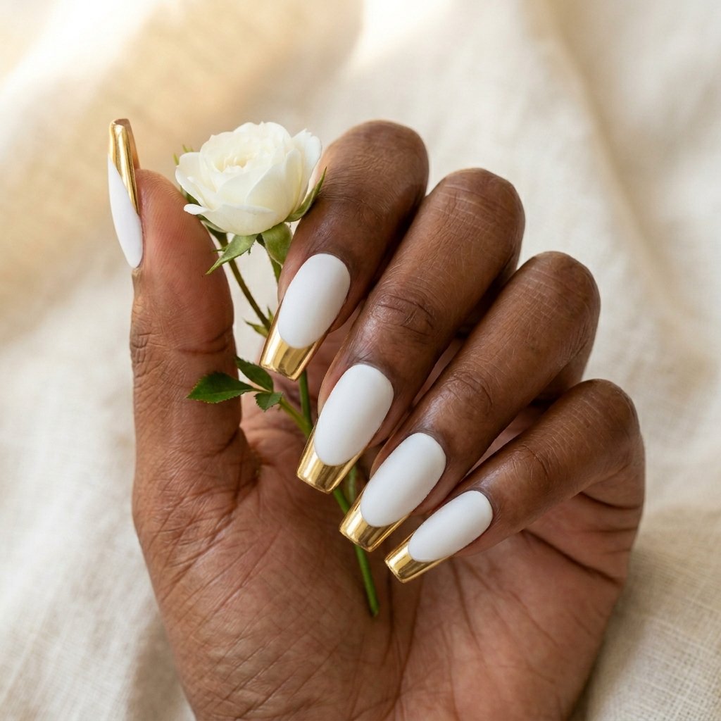 white and gold nails