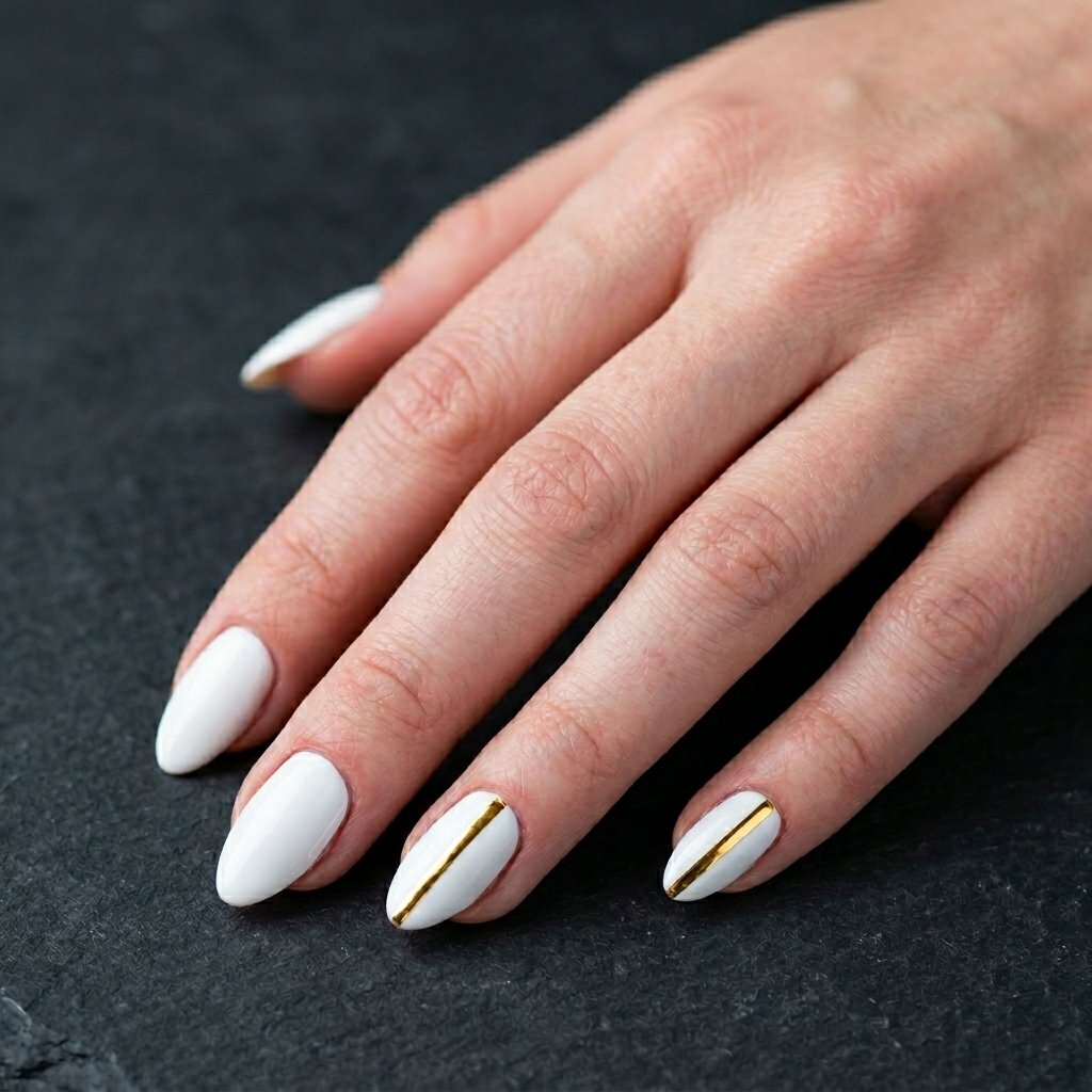 white and gold nails