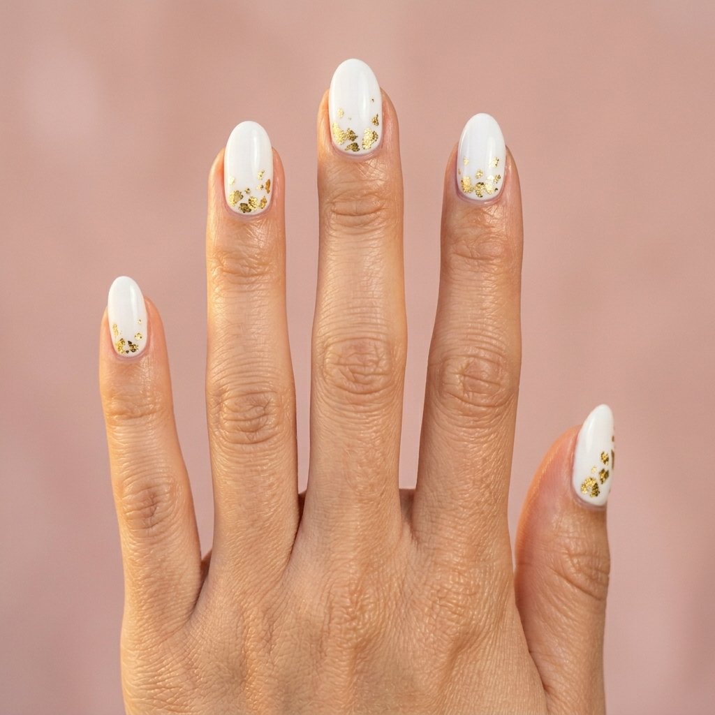 white and gold nails