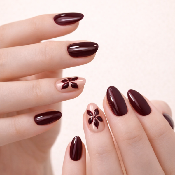 burgundy nail art