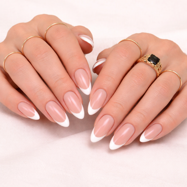 almond french tip nails