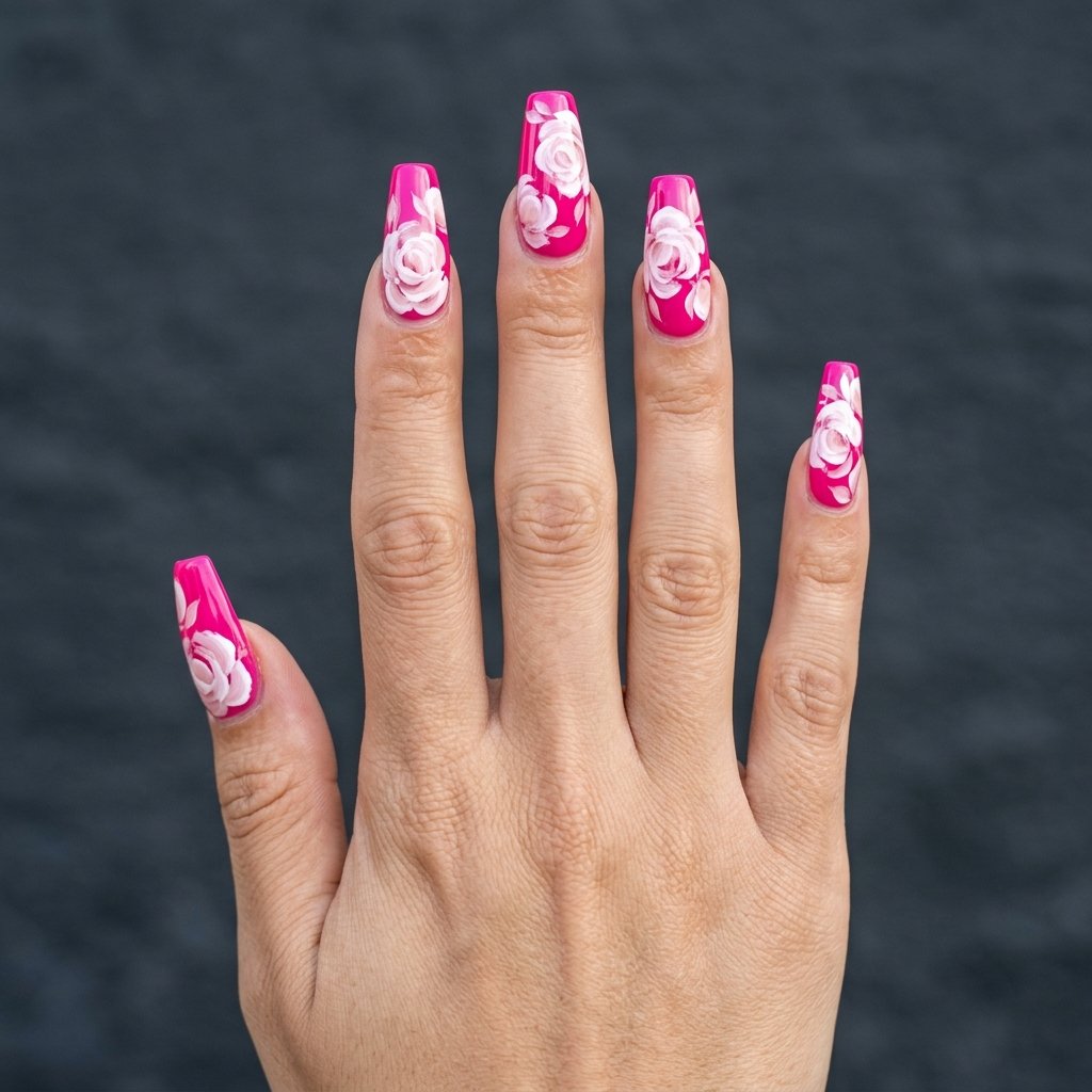 pink floral nail