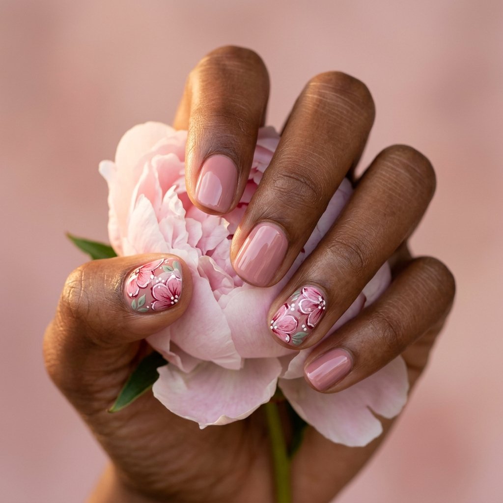 pink floral nail