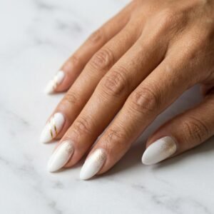 white and gold nails