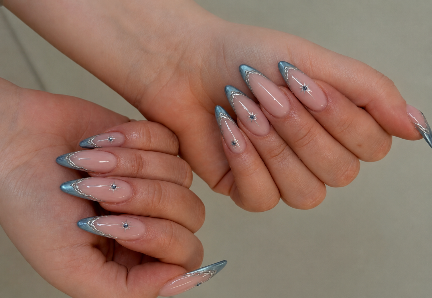 Blue French Tip Nails